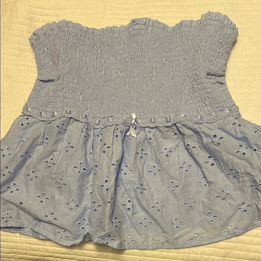 Light Blue Smocked Women's Top